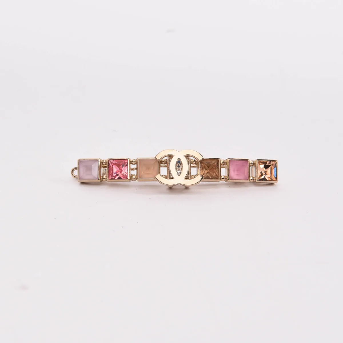 Chanel Gold & Pink Crystal CC Hair Clip