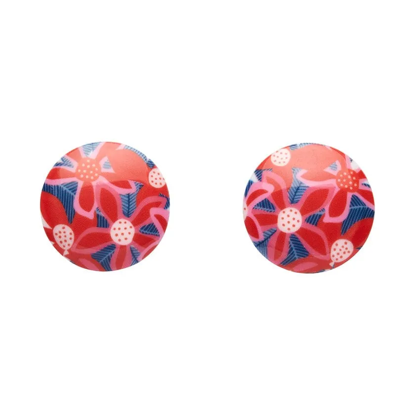 Christmas Bush Rounded Stud Earrings - Red