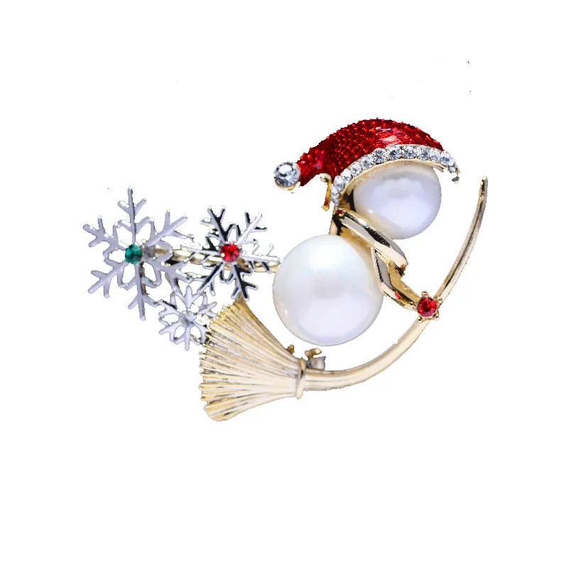 Christmas Little Snowman Cute Brooch Fashion Creative Pearl Enamel