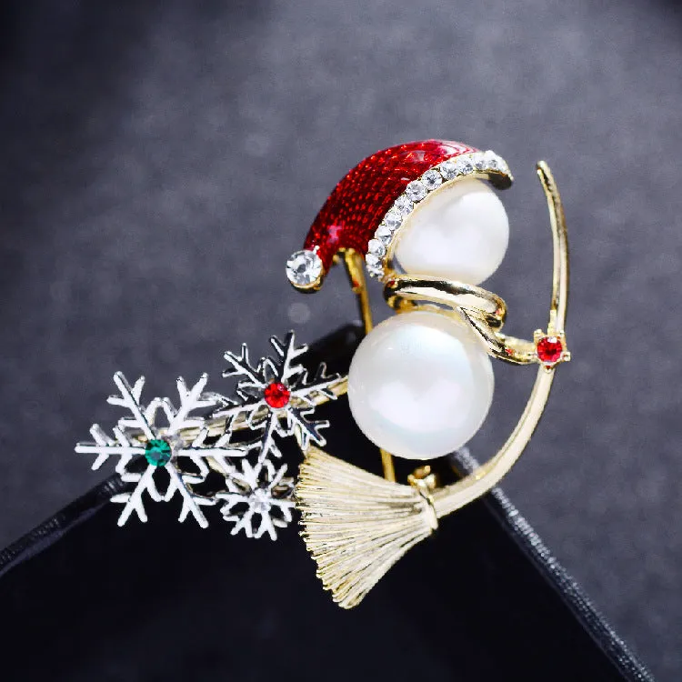 Christmas Little Snowman Cute Brooch Fashion Creative Pearl Enamel