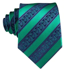 Classy Men Green & Blue Striped Paisley Silk Tie