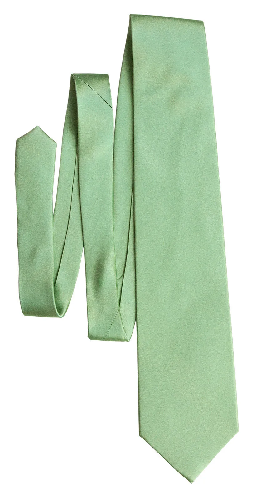 Clover Green Necktie. Solid Color Satin Finish Tie, No Print