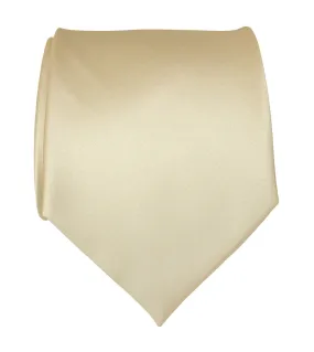 Cream Necktie. Light Tan Solid Color Satin Finish Tie, No Print