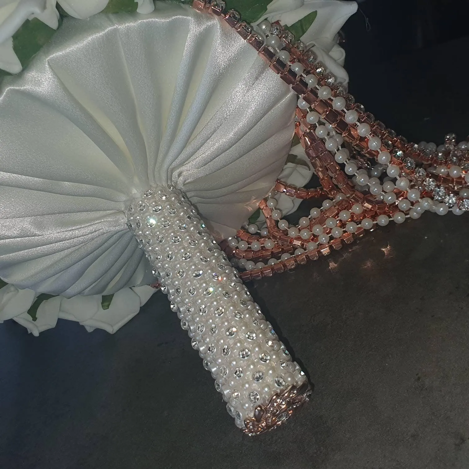 Crystal Brooch and Pearl drape bouquet by Crystal wedding uk