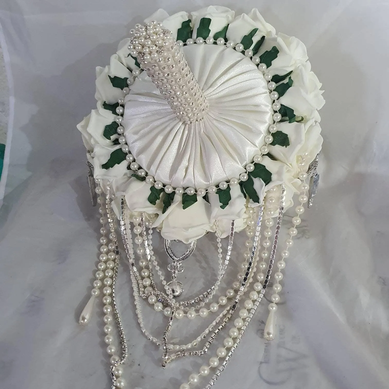 Crystal Brooch and Pearl drape bouquet by Crystal wedding uk