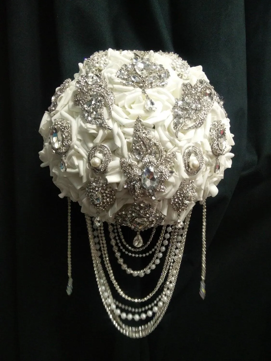 Crystal Brooch and Pearl drape bouquet by Crystal wedding uk