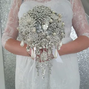 Crystal cascade brooch bouquet, jewel bouquet, alternative Great Gatsby style wedding flowers. by Crystal wedding uk