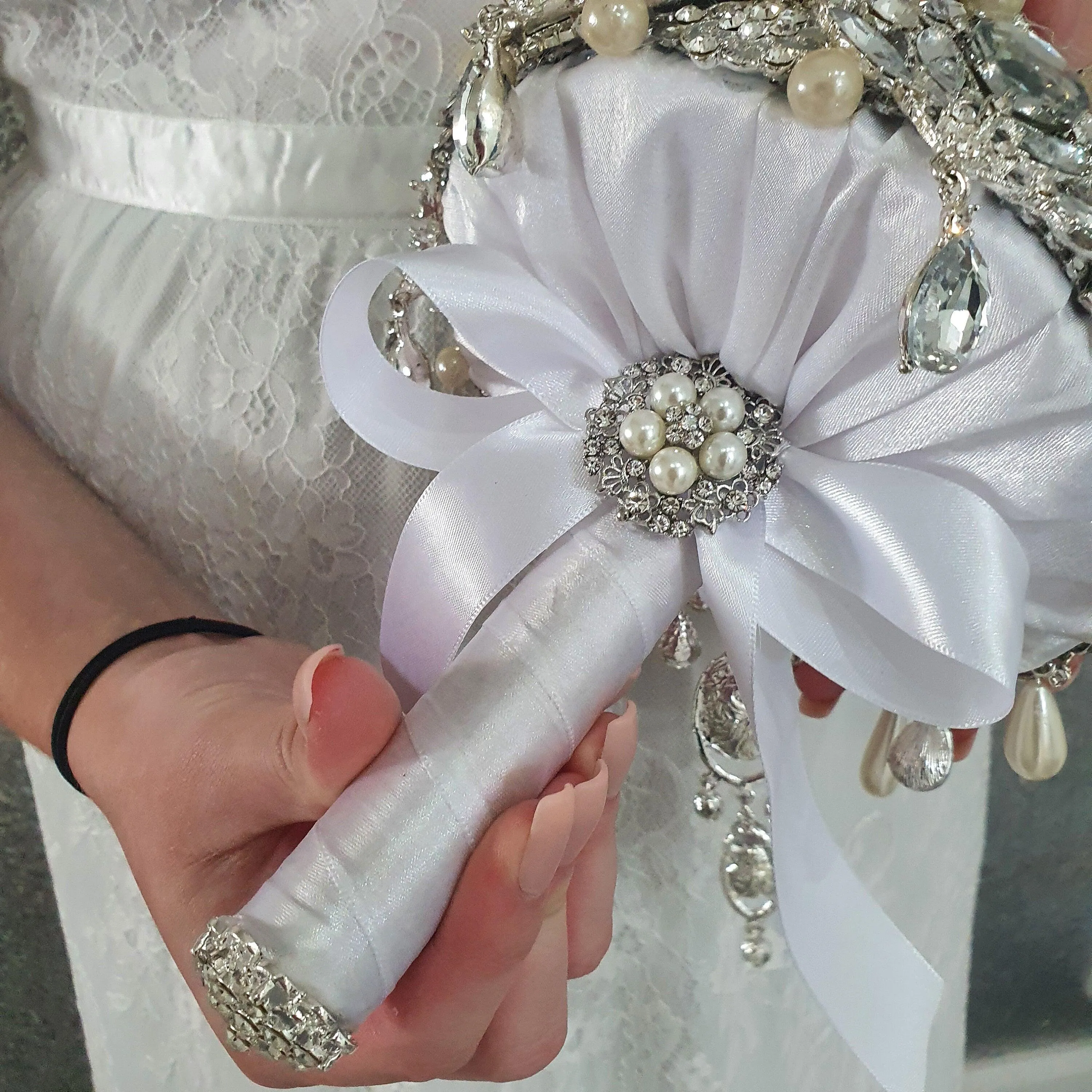 Crystal cascade brooch bouquet, jewel bouquet, alternative Great Gatsby style wedding flowers. by Crystal wedding uk