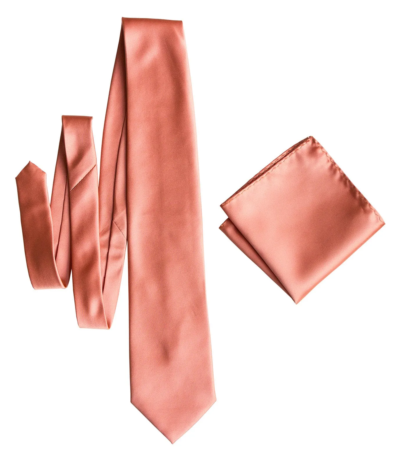 Dark Salmon Necktie. Medium Pink Solid Color Satin Finish Tie, No Print