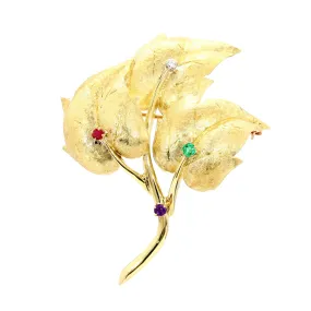 Diamond, Emerald, Amethyst, and Ruby Floral Pin