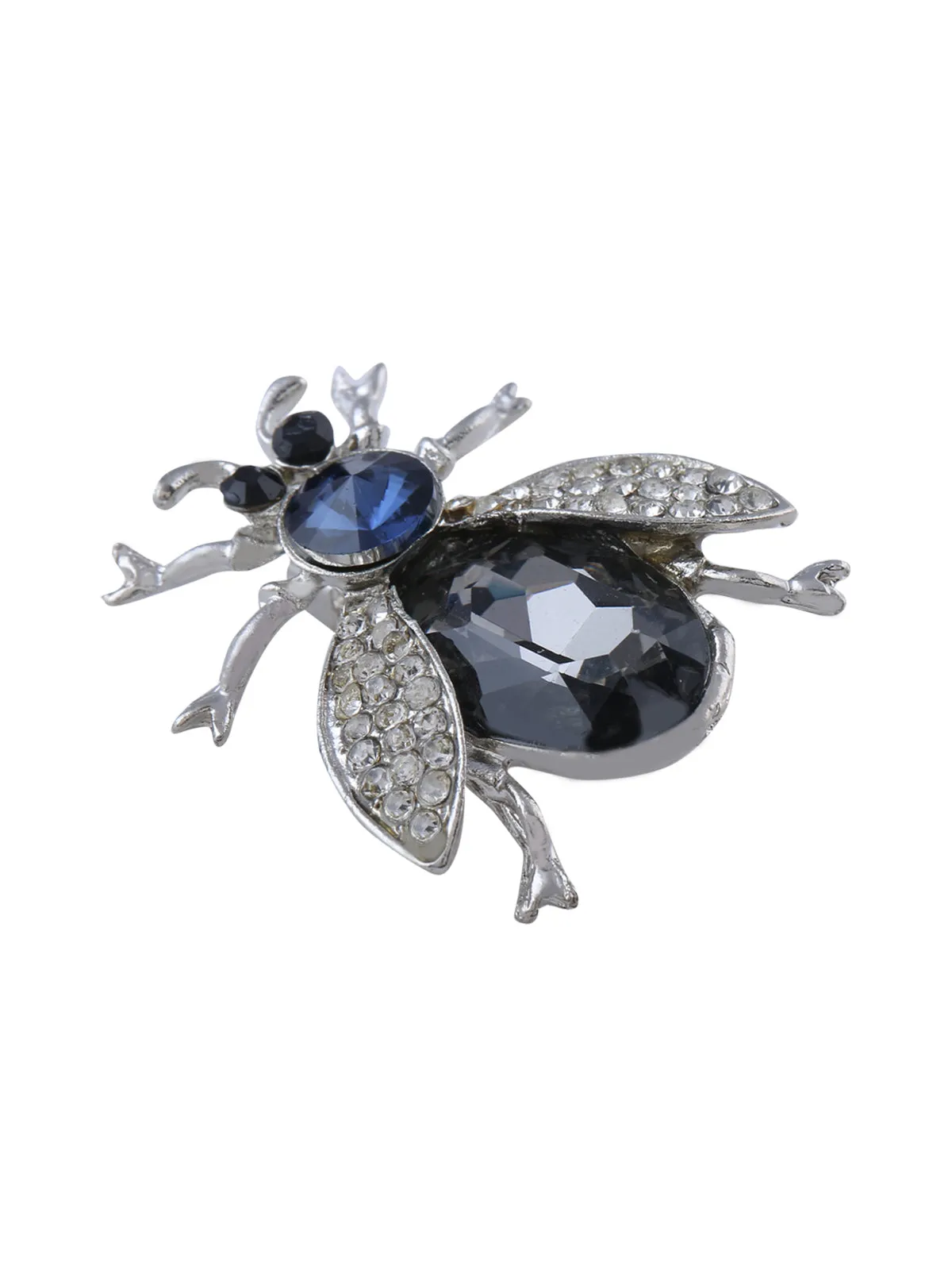 Diamond Studded Honeybee Design Silver Brooch