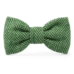 Dog and Cat Bowtie: Green Herringbone Flannel