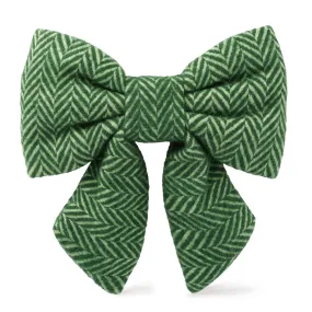 Dog and Cat Lady Bowtie: Green Herringbone Flannel