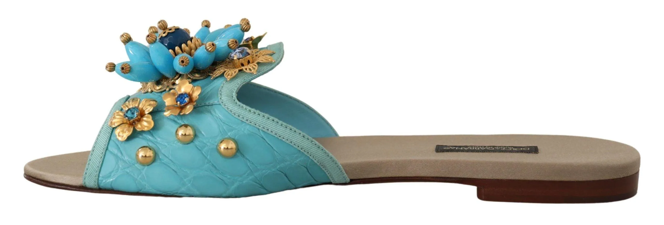 Dolce & Gabbana Blue Crystal Exotic Leather Blue Crystal Sandals