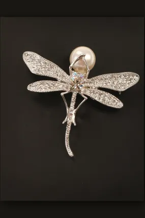 Dragonfly with Pearl Brooch for Good Luck