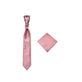 Dusty Pink Necktie Cravat with Sliver Diamonds Ring and Handkerchief Set