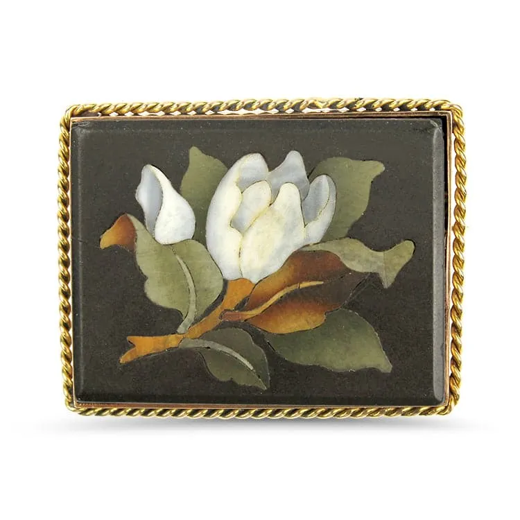 Estate 14K Yellow Gold Pietra Dura Pin