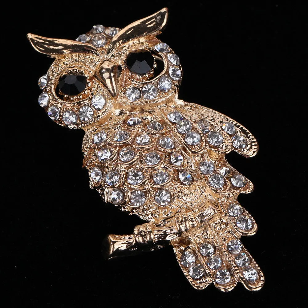 Fashion Gold Plated Owl Style Shiny Crystal Inlay Lady Jewelry Rhinestone Brooches For Weddings