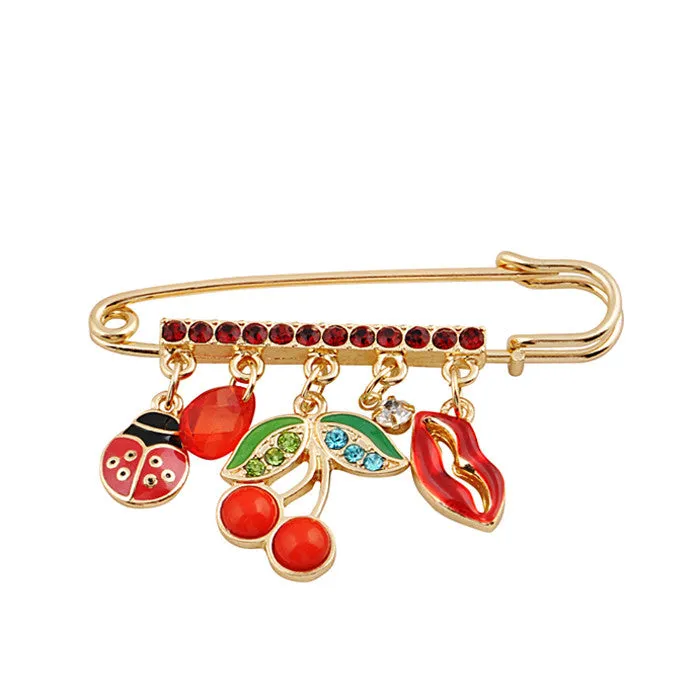 Fashion Rhinestone Crystal Pin Type bug Cherry Stones Lips Brooch Jewelry For Women Jewellery