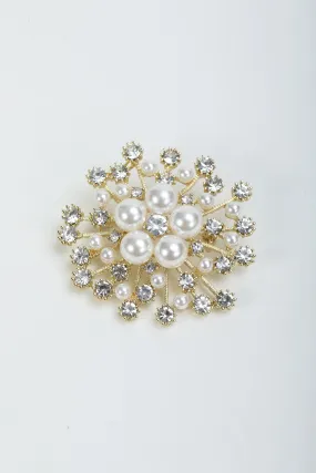 Faux Pearl Detail Gold Brooch