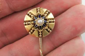 Fine Antique Victorian 9ct Gold Enamel & Pearl Stick - Tie Pin / Cravat Stick