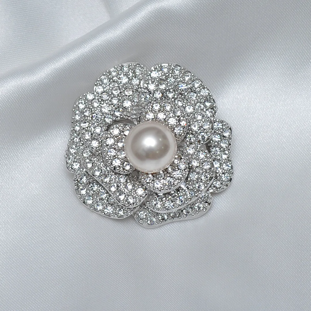 Floral Single Pearl Stone Studded Brooch