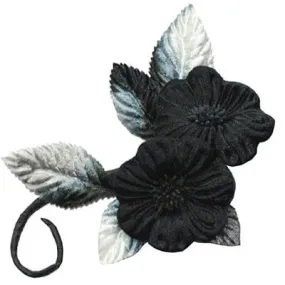 Flower Trim - Black Velvet Flower with Black/Silver Leaves