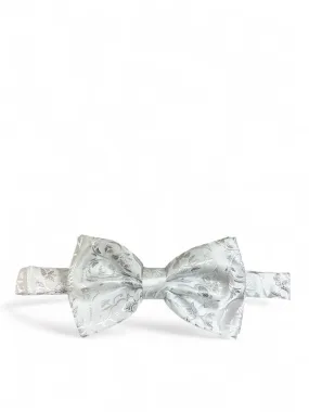 Formal White and Silver Bow Tie Set