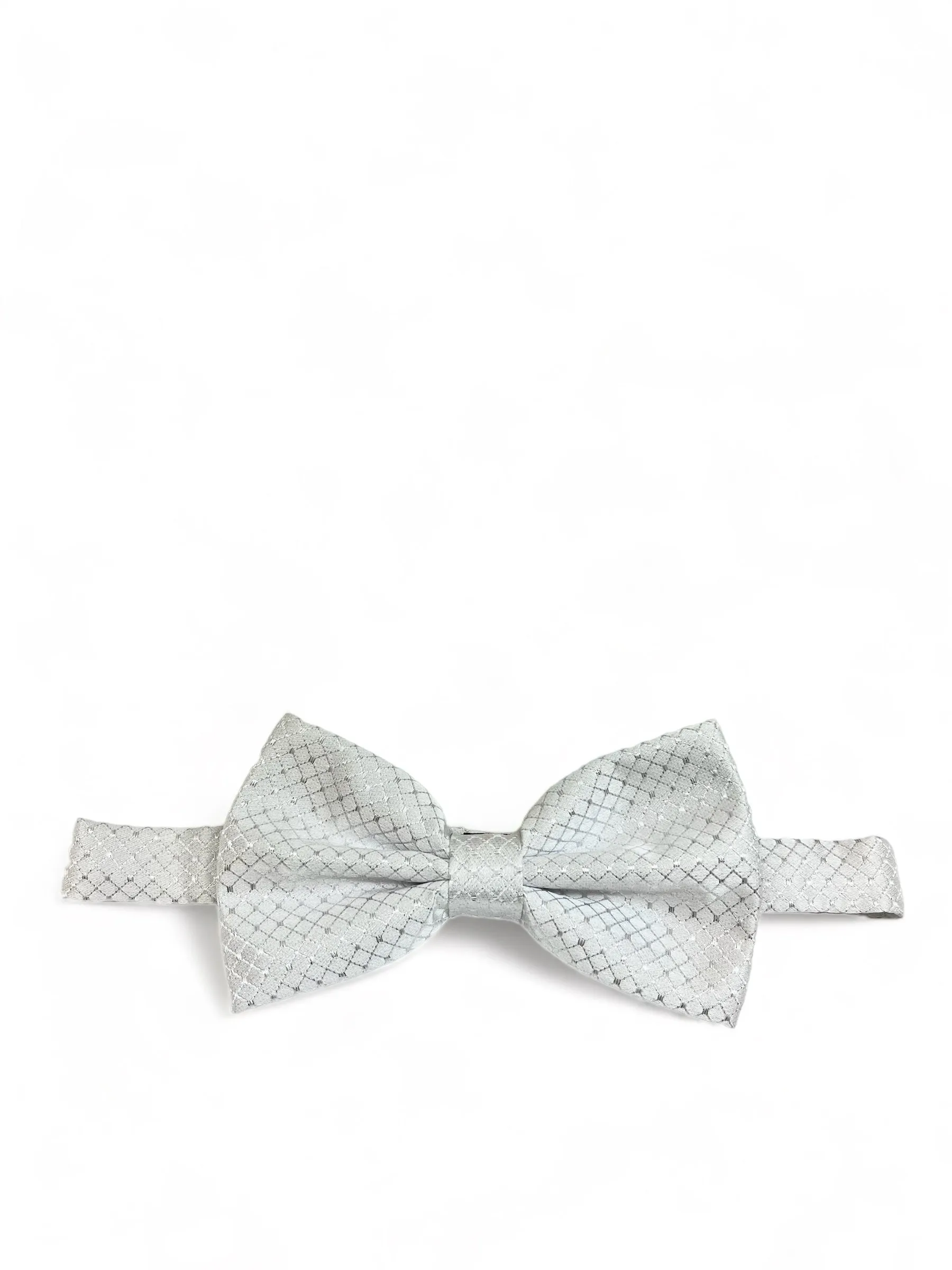 Formal White and Silver Bow Tie Set