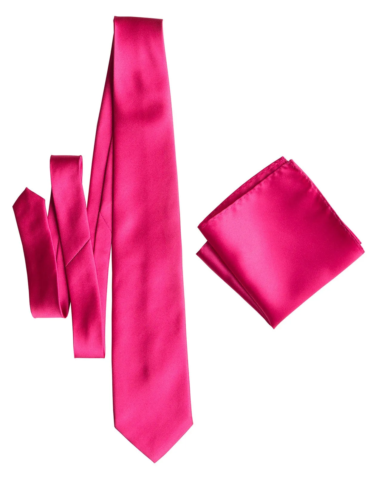 Fuchsia Pink Necktie. Solid Color Satin Finish Tie, No Print