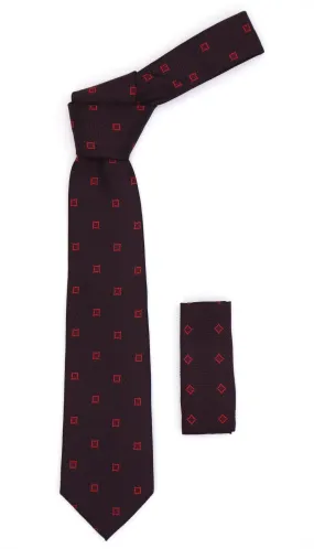 Geometric Black w. Red Outline Square with Hanky Set