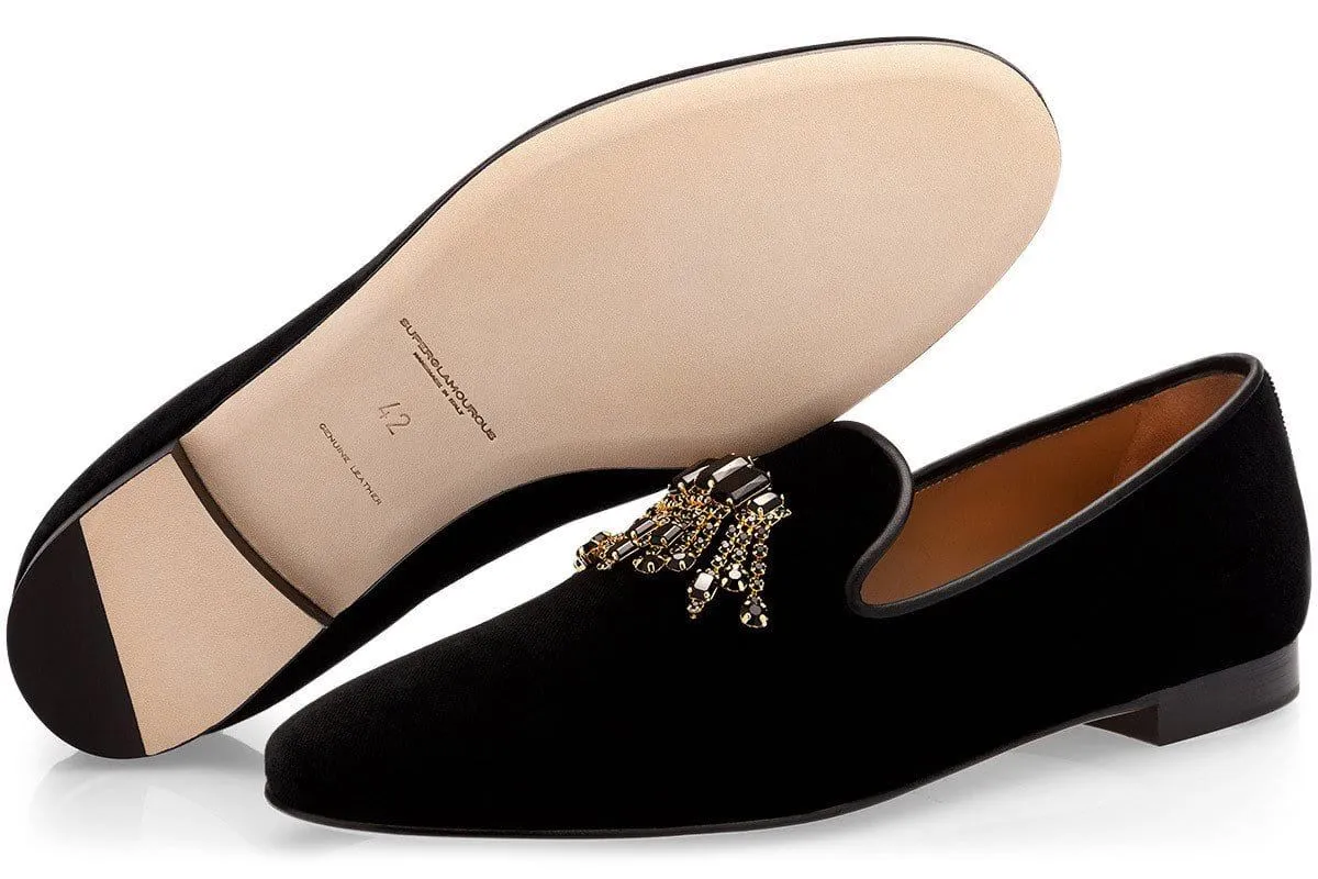 GILLES VELOUR BLACK SLIPPERS