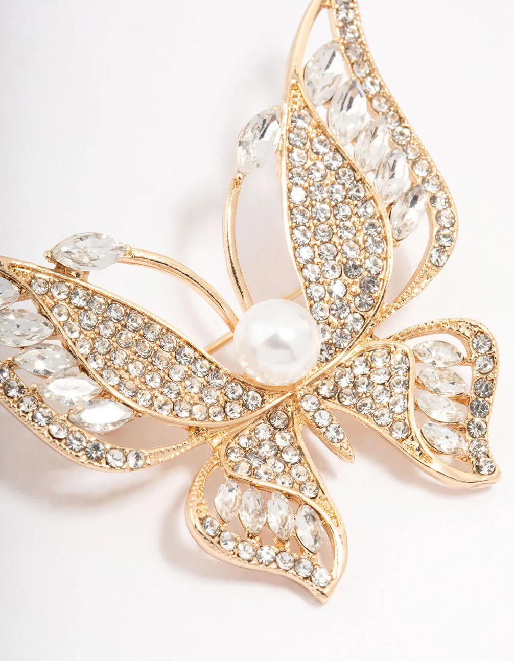 Gold Butterfly Pearl Detailed Brooch