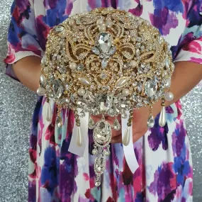 Gold Crystal cascade brooch bouquet, jewel bouquet, alternative Great Gatsby style wedding flowers. by Crystal wedding uk