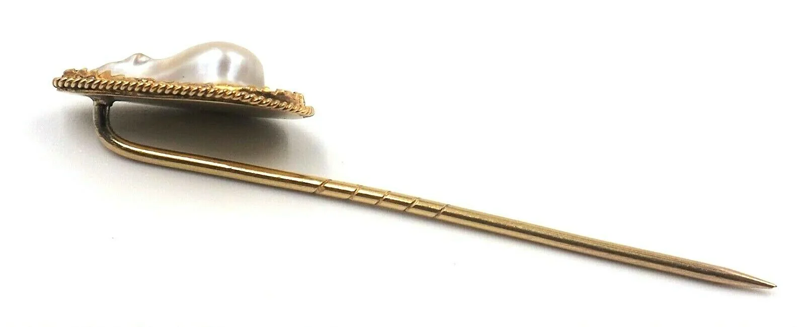 Handmade Baroque Mabe Pearl & 9ct Yellow Gold Pin Unique Vintage Fine Jewellery