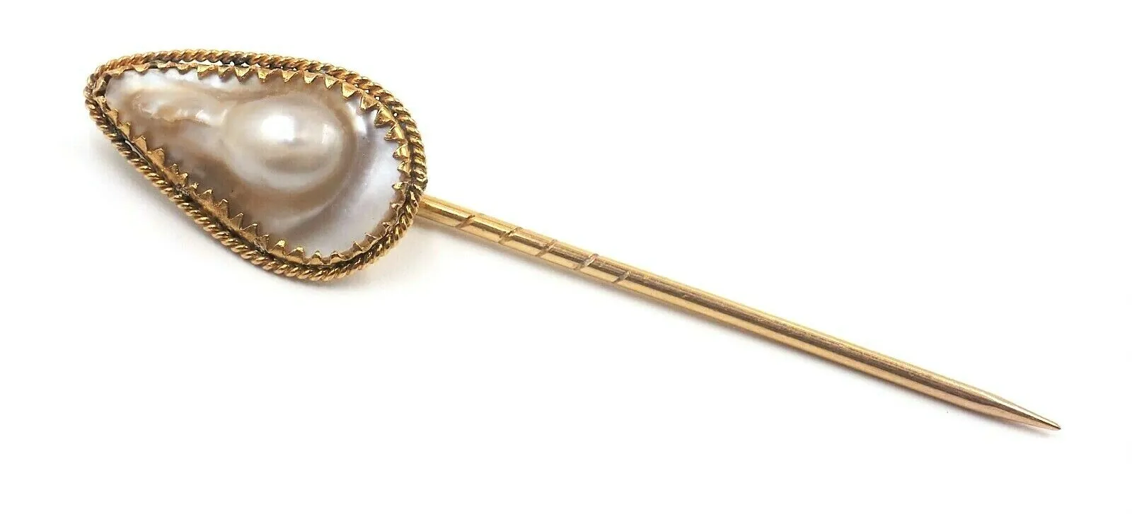 Handmade Baroque Mabe Pearl & 9ct Yellow Gold Pin Unique Vintage Fine Jewellery