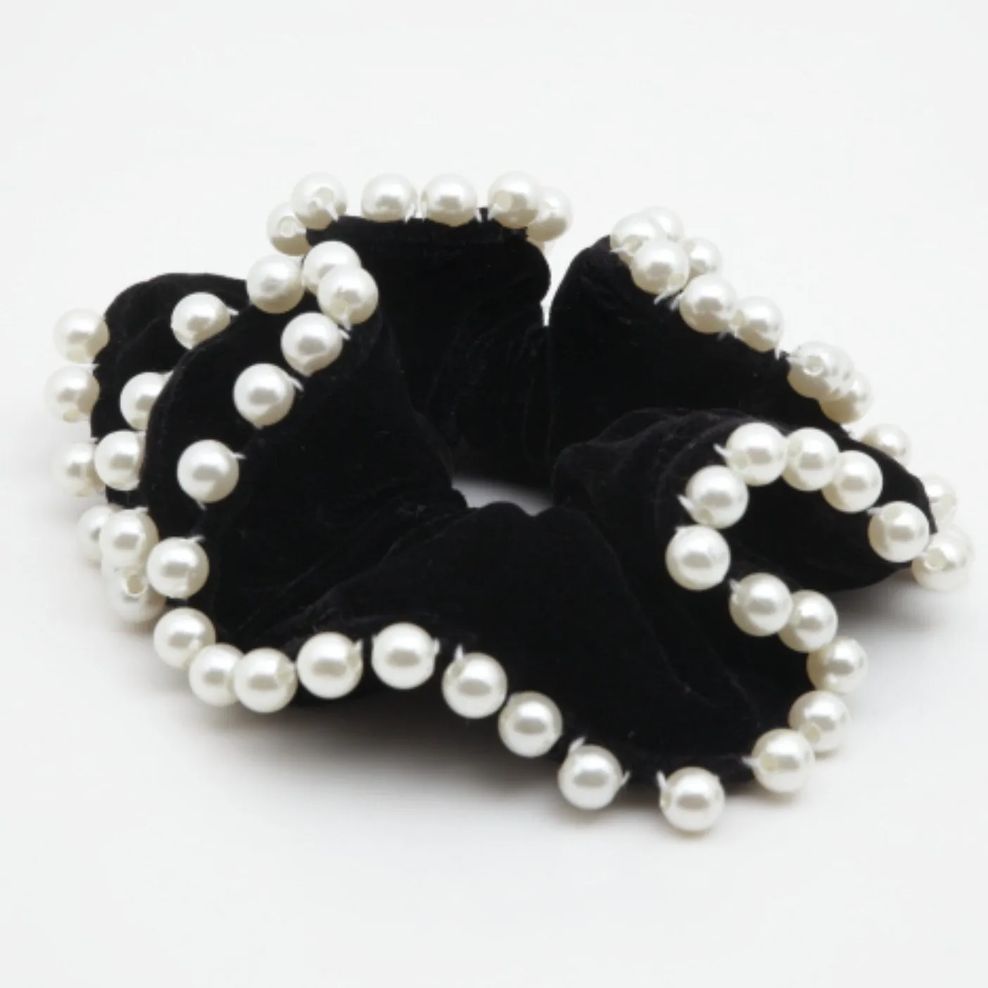 Handmade Pearl Ball Trim Silk Velvet Hair Ties Luxury Hair Scrunchies