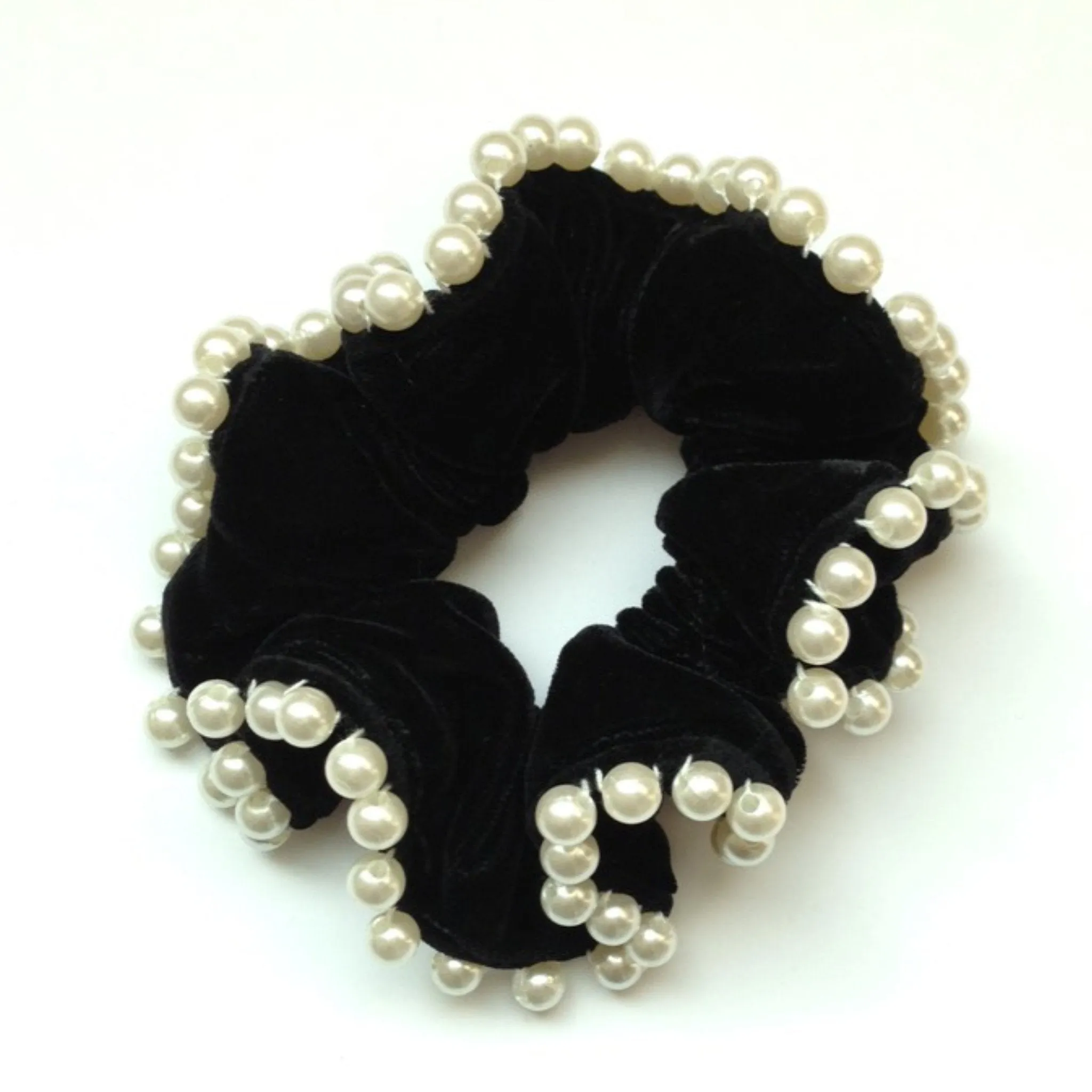 Handmade Pearl Ball Trim Silk Velvet Hair Ties Luxury Hair Scrunchies