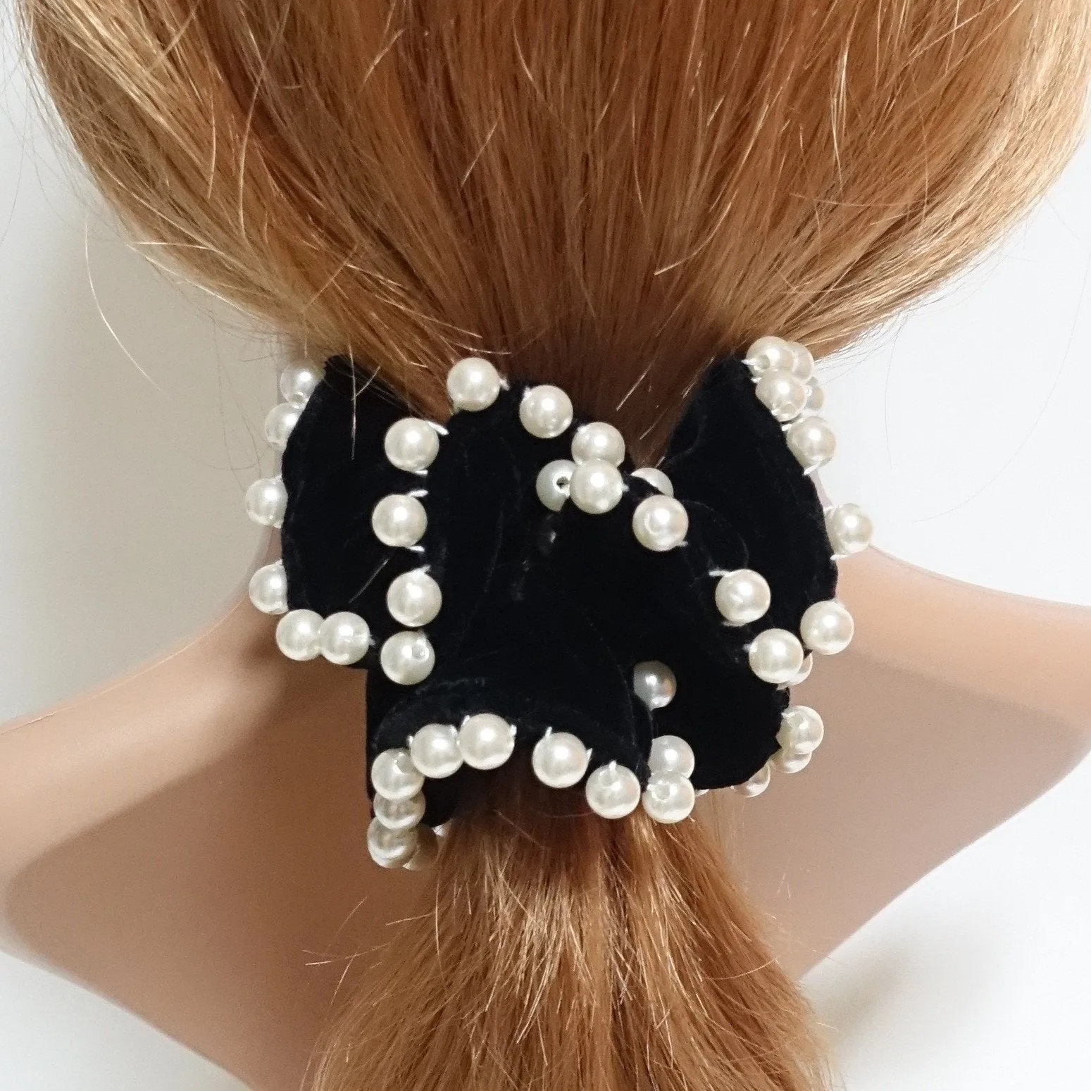 Handmade Pearl Ball Trim Silk Velvet Hair Ties Luxury Hair Scrunchies