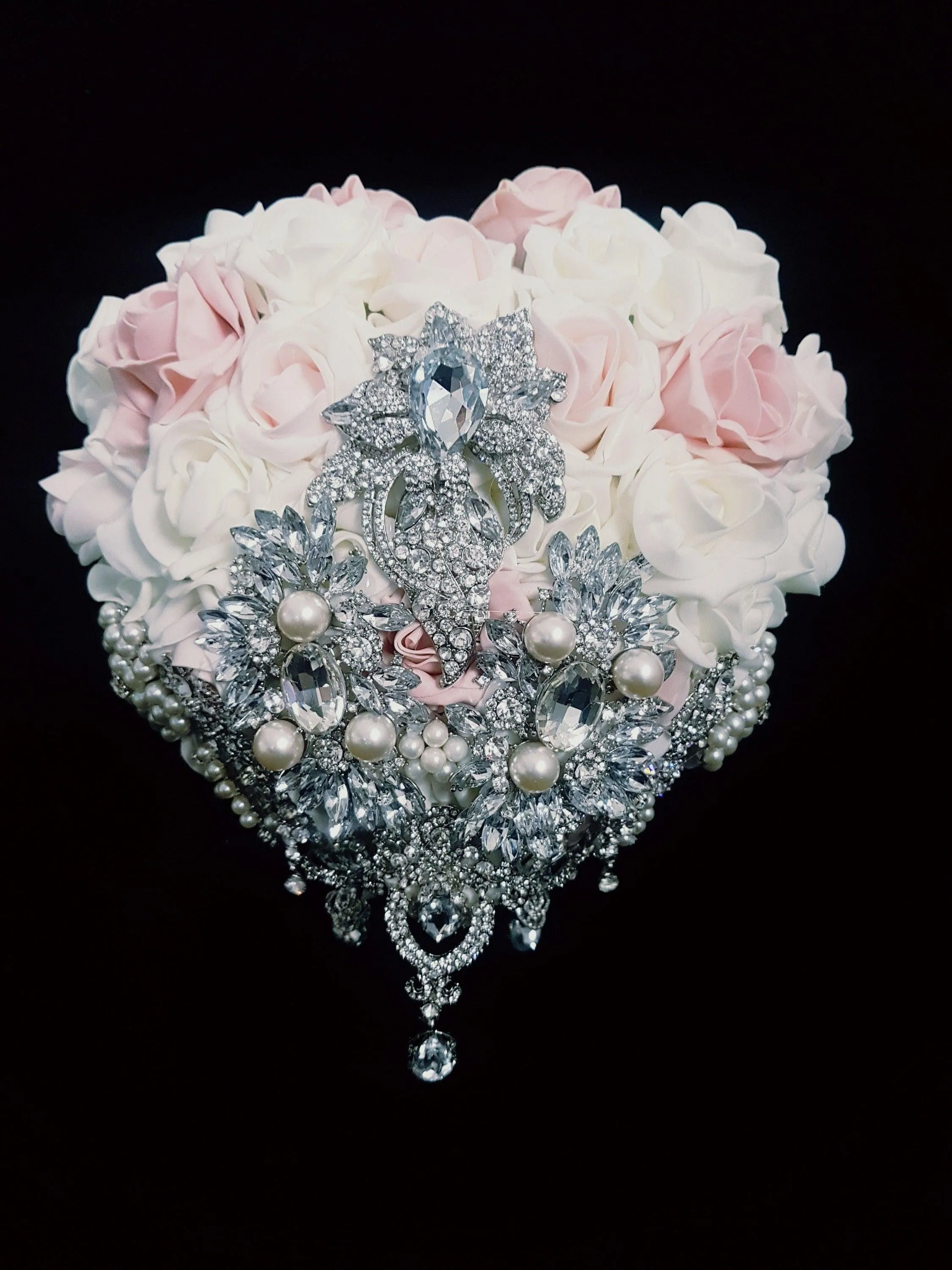 Heart shape brooch bouquet wedding flowers by Crystal wedding uk