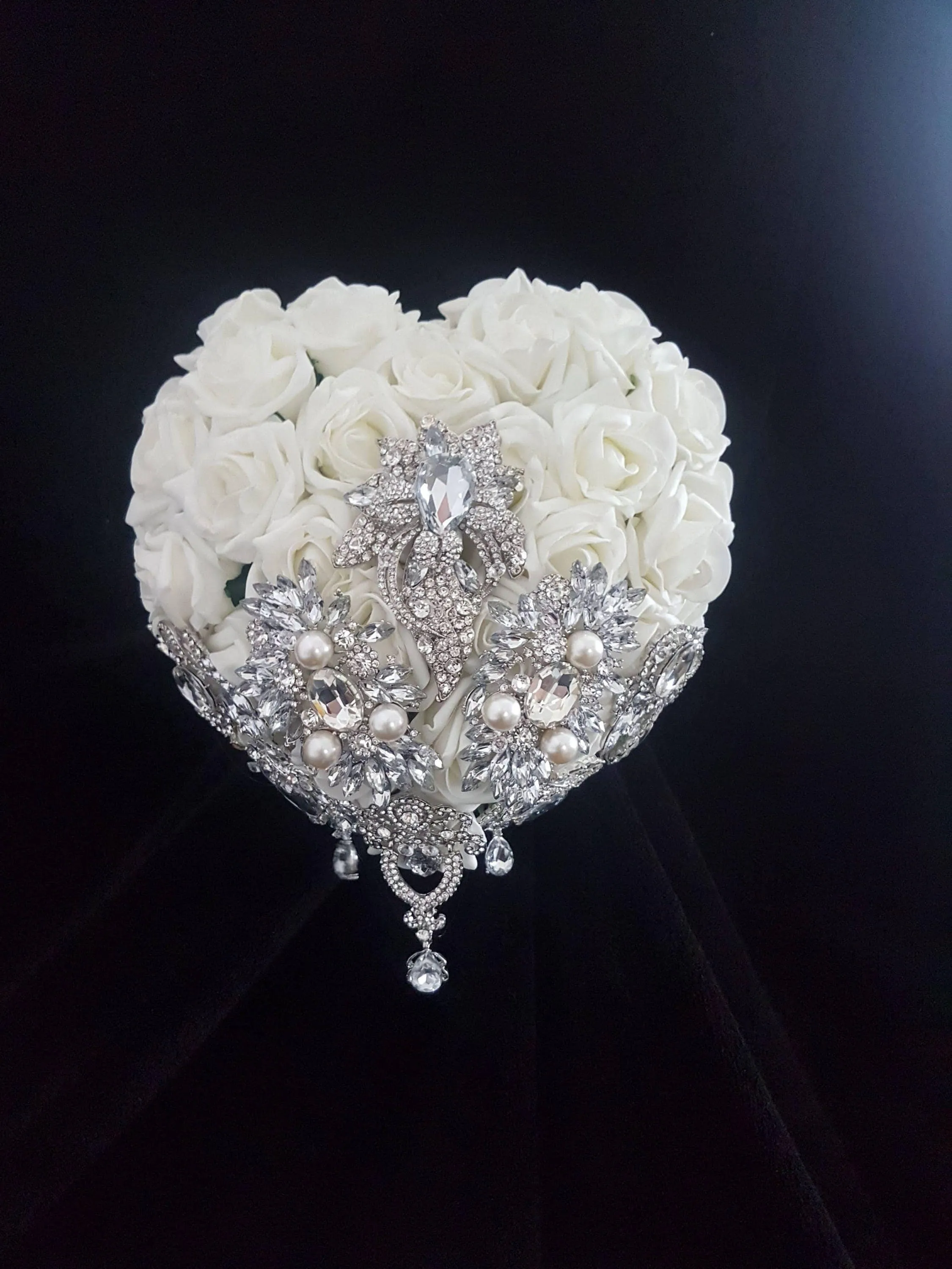 Heart shape brooch bouquet wedding flowers by Crystal wedding uk