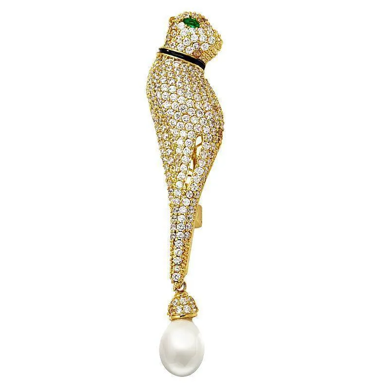 High Quality Cubic Zirconia Green Eye Leopard Brooches with Pearl