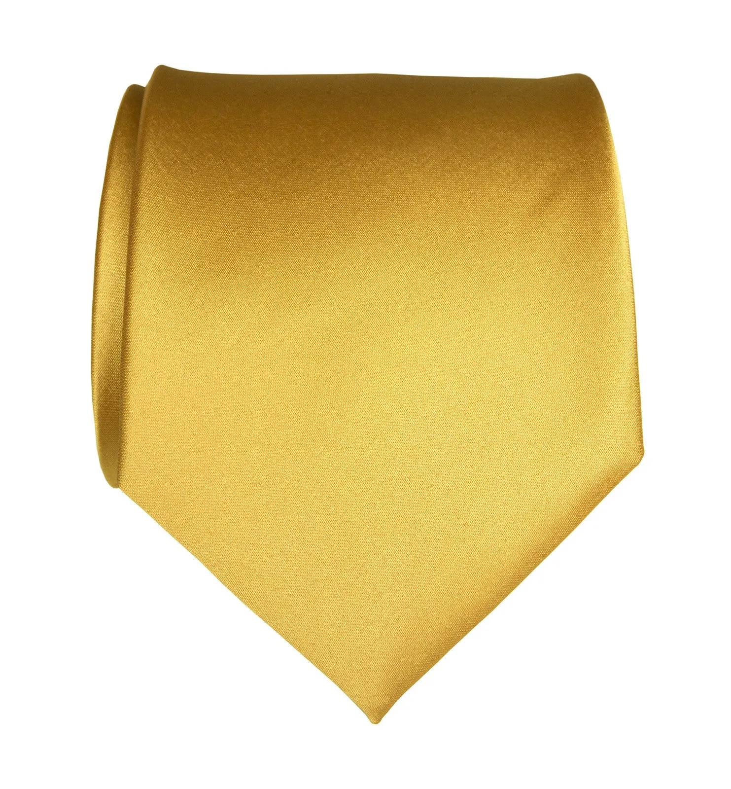 Honey Gold Necktie. Yellow Solid Color Satin Finish Tie, No Print