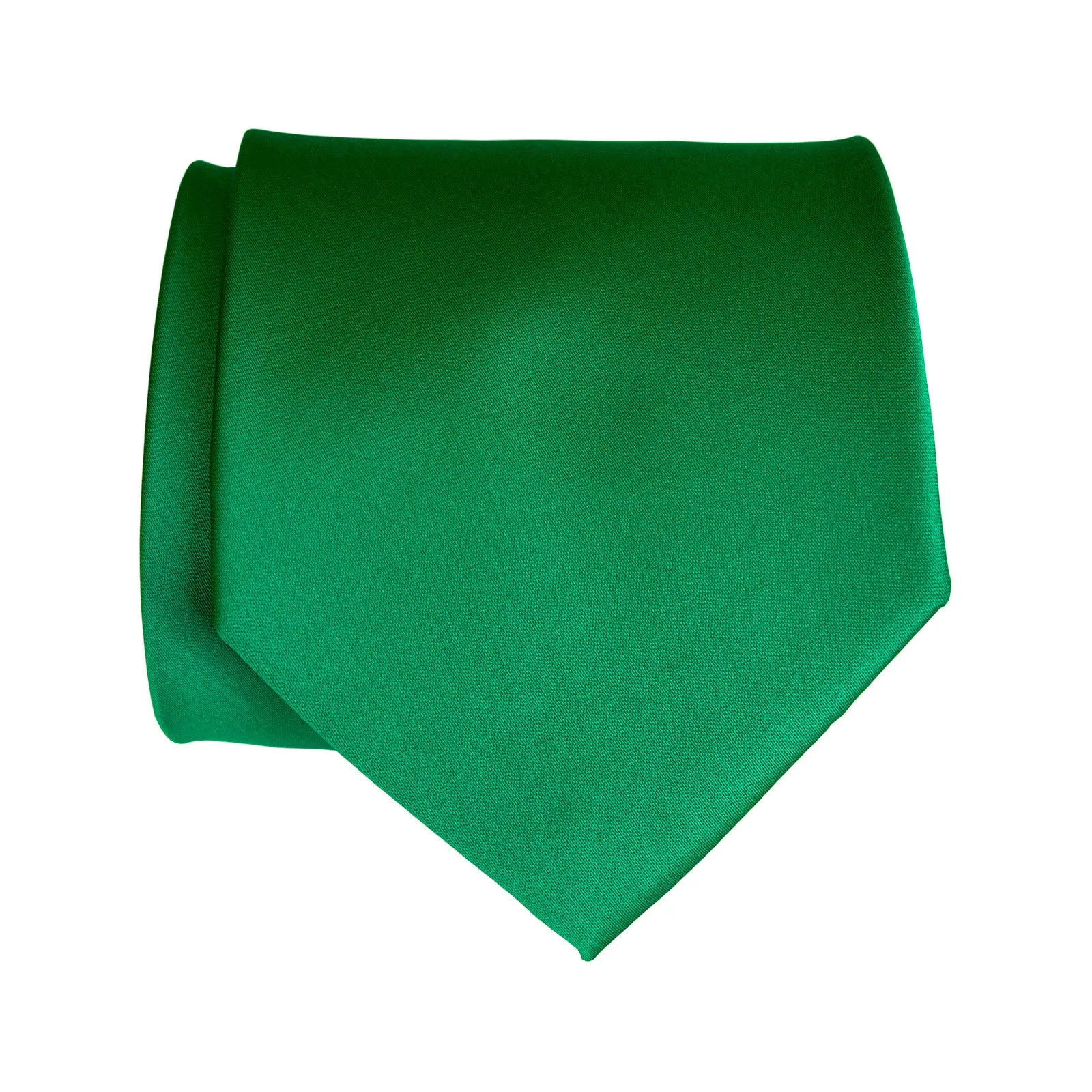 Kelly Green Necktie. Medium Green Solid Color Satin Finish Tie, No Print