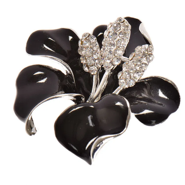 Lackingone christmas gift Enamel Brooch Rhinestone Crystal Lily Flower brooches for women