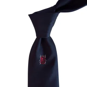 Lanvin Scarab Beetle Embroidered Silk Satin Necktie in Navy Blue