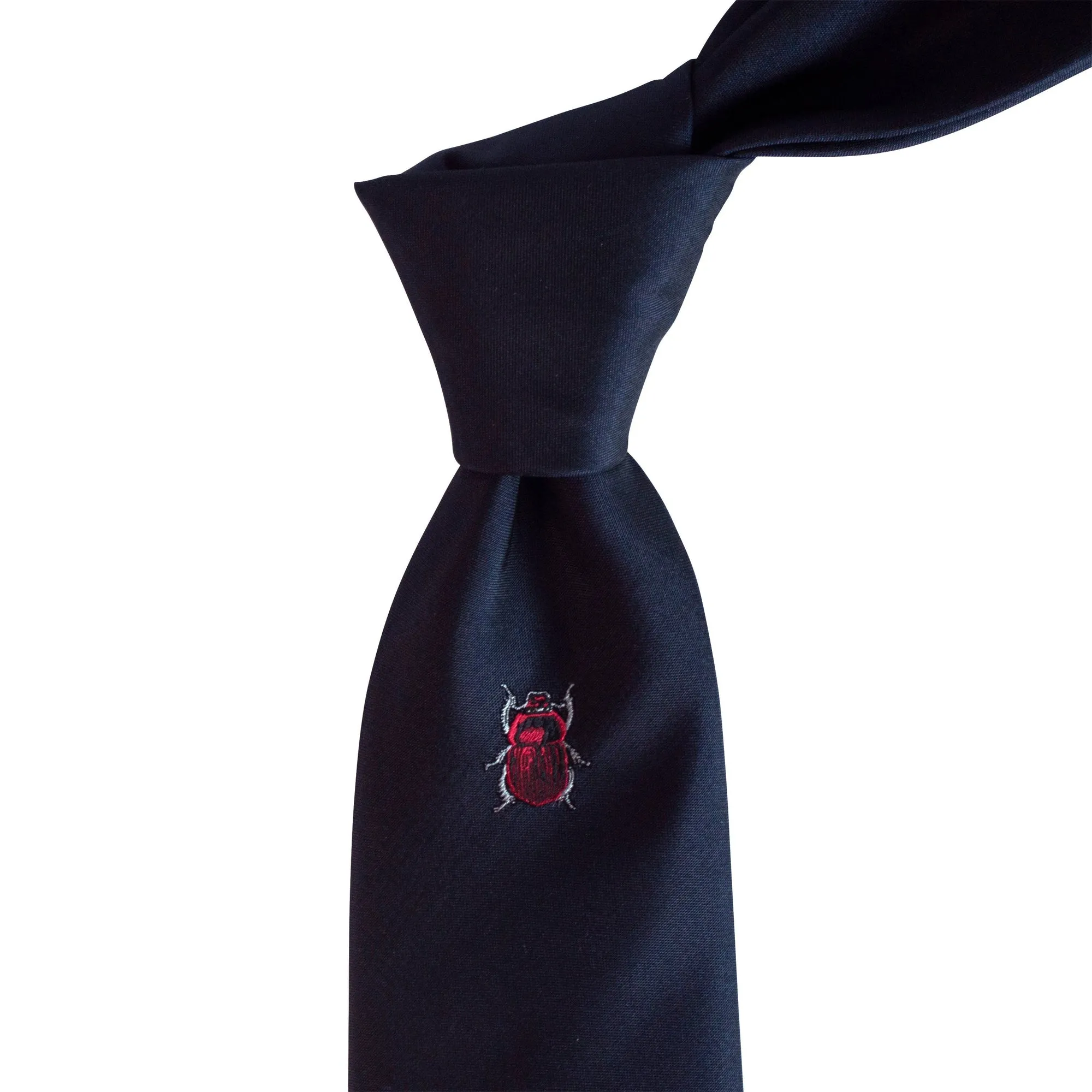 Lanvin Scarab Beetle Embroidered Silk Satin Necktie in Navy Blue