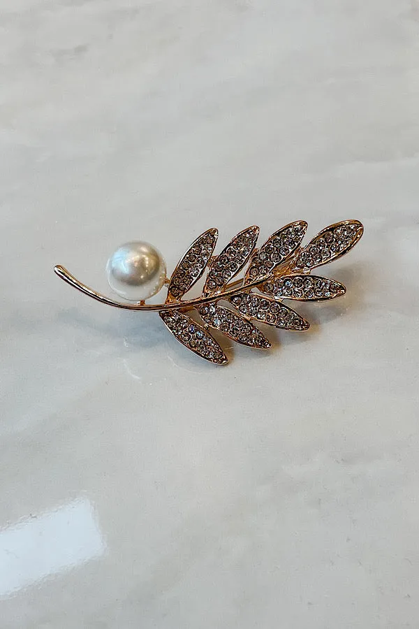 Leaf and Pearl Gold Brooch