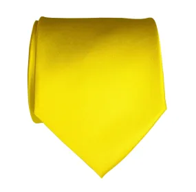 Lemon Yellow Necktie. Solid Color Satin Finish Tie, No Print