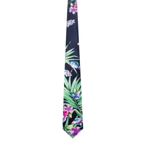 Leonard Navy Silk Satin 8cm Tie with Floral and Fish Prints